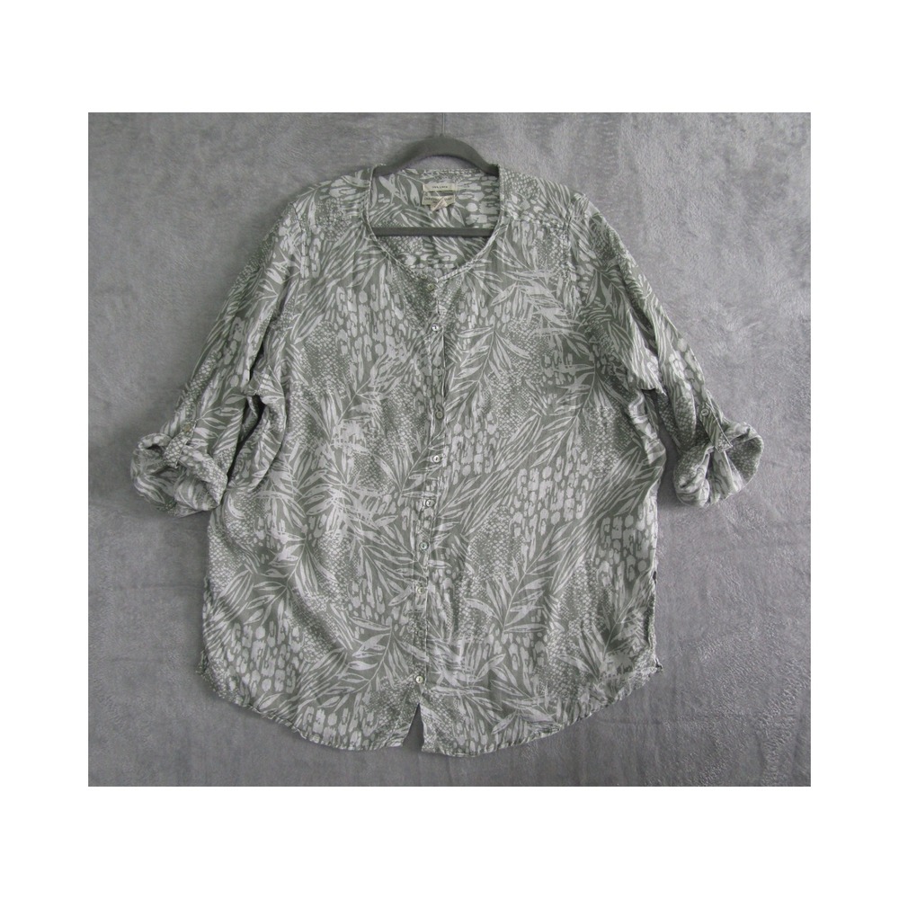 Christian Siriano Linen Palm Leaf Print Button Down Shirt Top 2X Boho Tropical